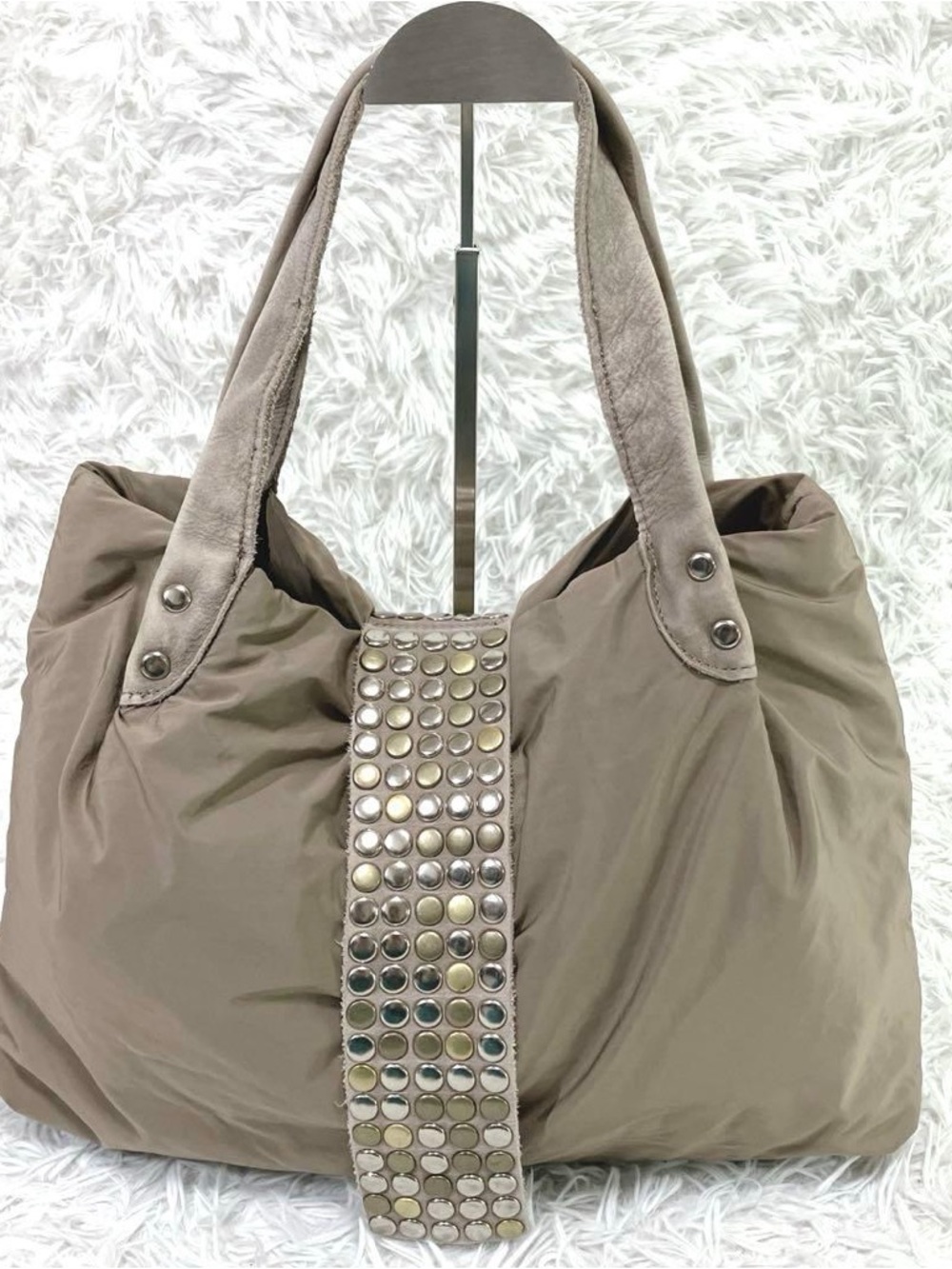 Taupe Stud-Accent Shoulder Bag - Unbranded